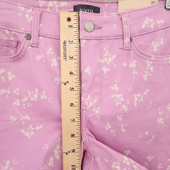 NYDJ Shorts Purple White Floral Pattern Ella Sideseam Slits Bermuda Size 8P - Picture 7 of 15